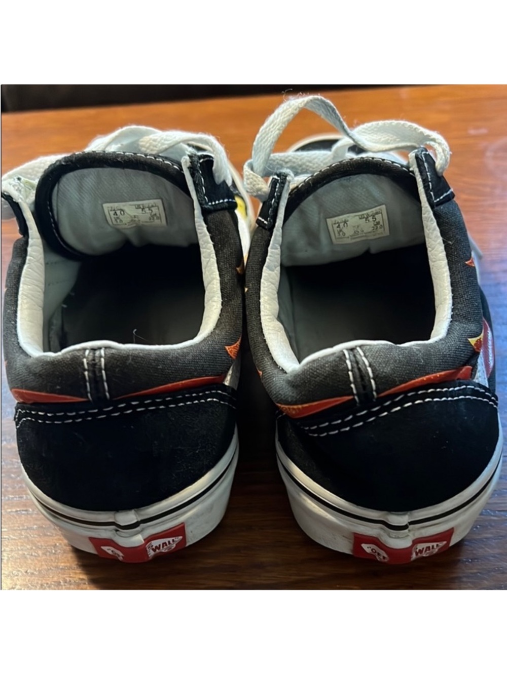 VANS • Women’s Size 5.5 • Black Old Skool with Red/Yellow Flame Detail Sneakers - Picture 3 of 8